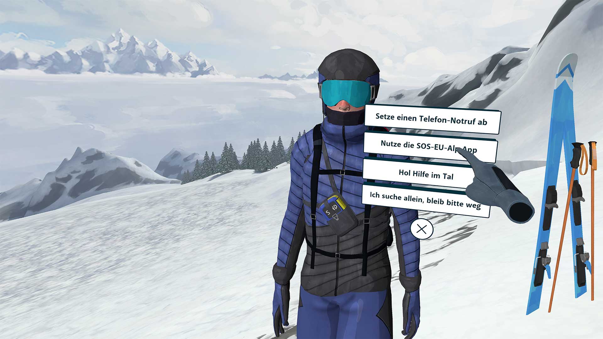 Mit der Notfall Lawine VR App können alle Schritte einer erfolgreichen Kameradenrettung kennengelernt und geübt werden.